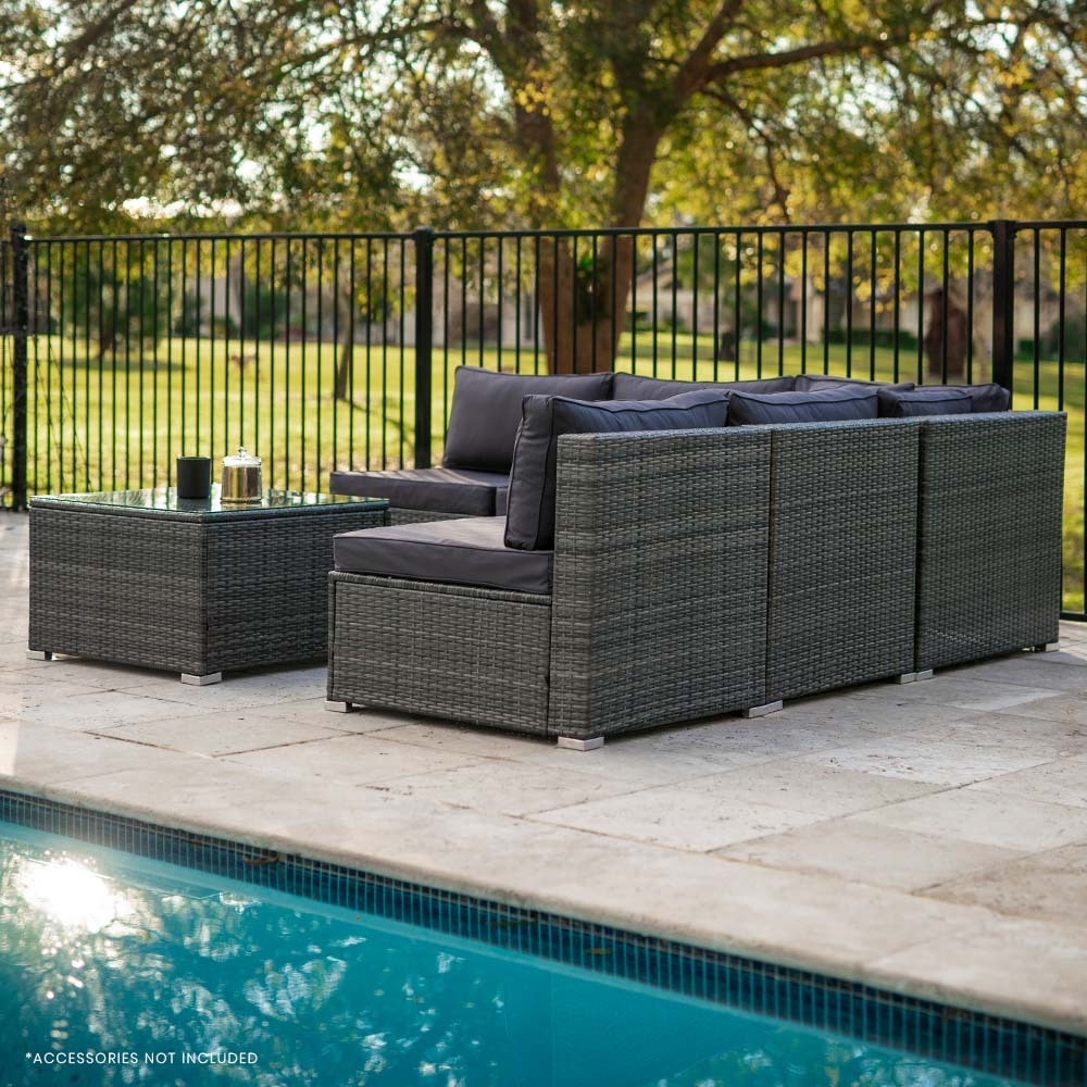 LONDON RATTAN 5 Seater Modular Outdoor Setting with Coffee Table - Grey - Cosy Abode