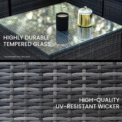 LONDON RATTAN 5 Seater Modular Outdoor Lounge Setting with Coffee Table & Ottoman - Grey - Cosy Abode