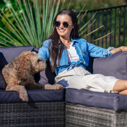 LONDON RATTAN 6 Seater Modular Outdoor Lounge Setting with Ottoman, Grey - Cosy Abode