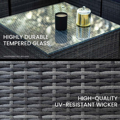 LONDON RATTAN 7 Piece 6 Seater Modular Outdoor Lounge Setting with Coffee Table - Grey - Cosy Abode