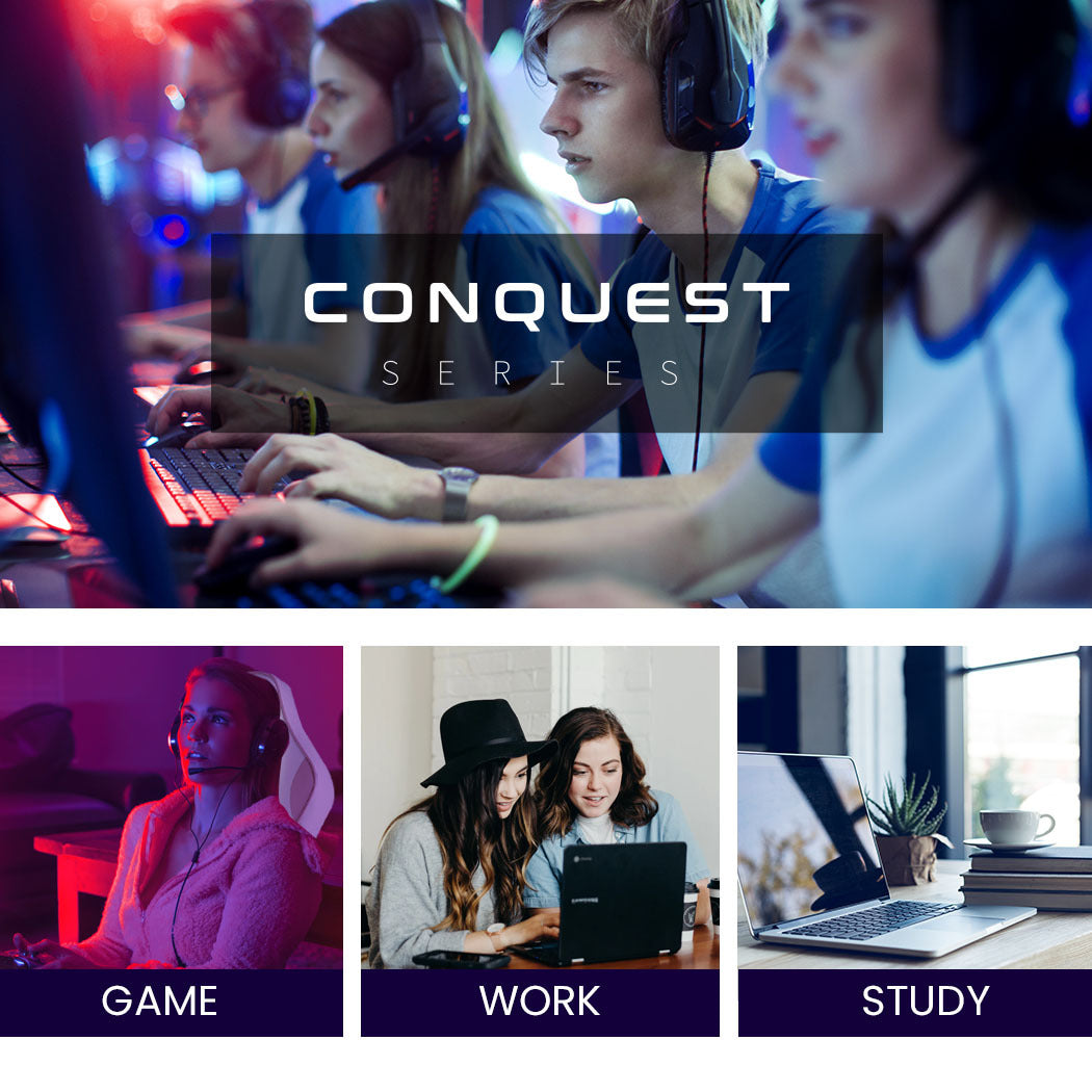 OVERDRIVE Conquest Series Reclining Gaming Ergonomic Office Chair with Lumbar and Neck Pillows, Black and Blue - Cosy Abode