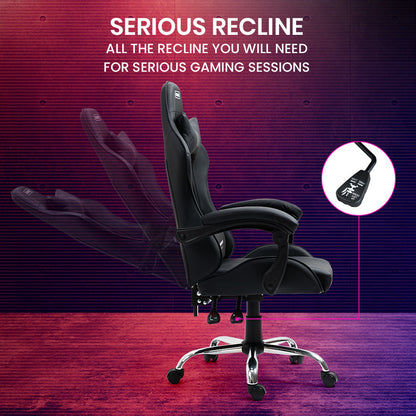 OVERDRIVE Conquest Series Reclining Gaming Ergonomic Office Chair with Lumbar and Neck Pillows, Black - Cosy Abode