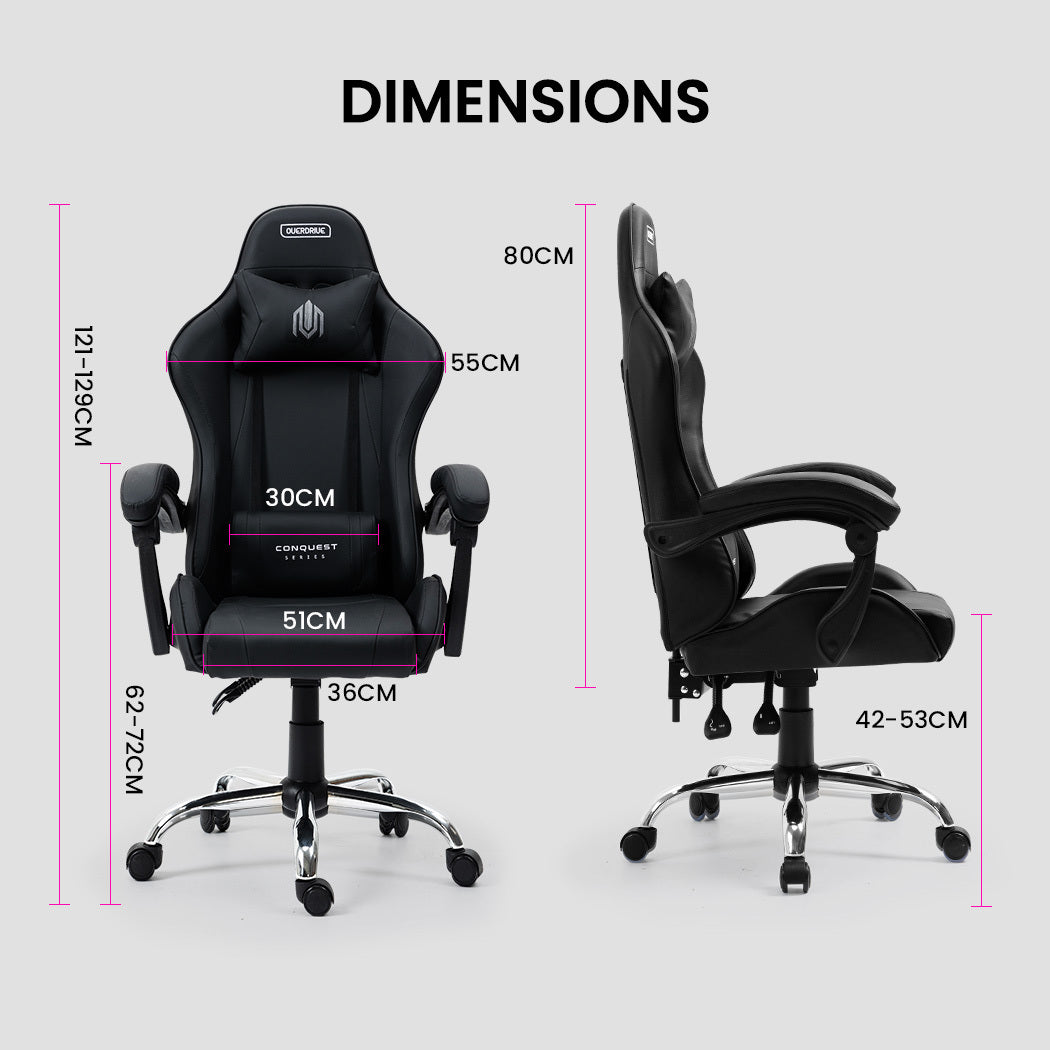 OVERDRIVE Conquest Series Reclining Gaming Ergonomic Office Chair with Lumbar and Neck Pillows, Black - Cosy Abode