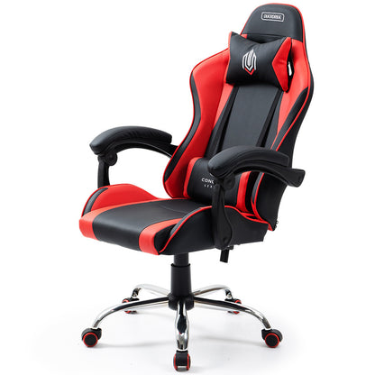 OVERDRIVE Conquest Series Reclining Gaming Ergonomic Office Chair with Lumbar and Neck Pillows, Black and Red - Cosy Abode