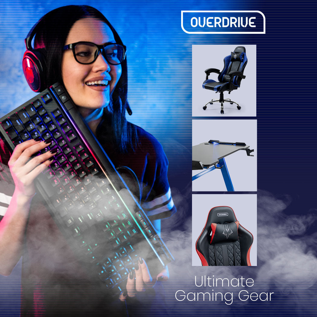OVERDRIVE Conquest Series Reclining Gaming Ergonomic Office Chair with Lumbar and Neck Pillows, Black and Red - Cosy Abode