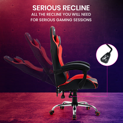 OVERDRIVE Conquest Series Reclining Gaming Ergonomic Office Chair with Lumbar and Neck Pillows, Black and Red - Cosy Abode