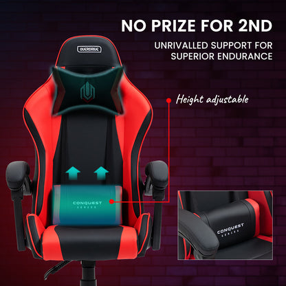 OVERDRIVE Conquest Series Reclining Gaming Ergonomic Office Chair with Lumbar and Neck Pillows, Black and Red - Cosy Abode