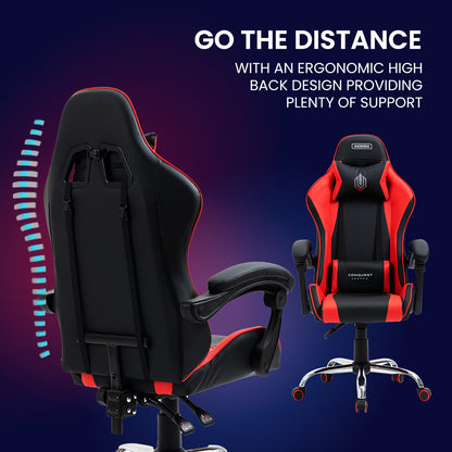 OVERDRIVE Conquest Series Reclining Gaming Ergonomic Office Chair with Lumbar and Neck Pillows, Black and Red - Cosy Abode
