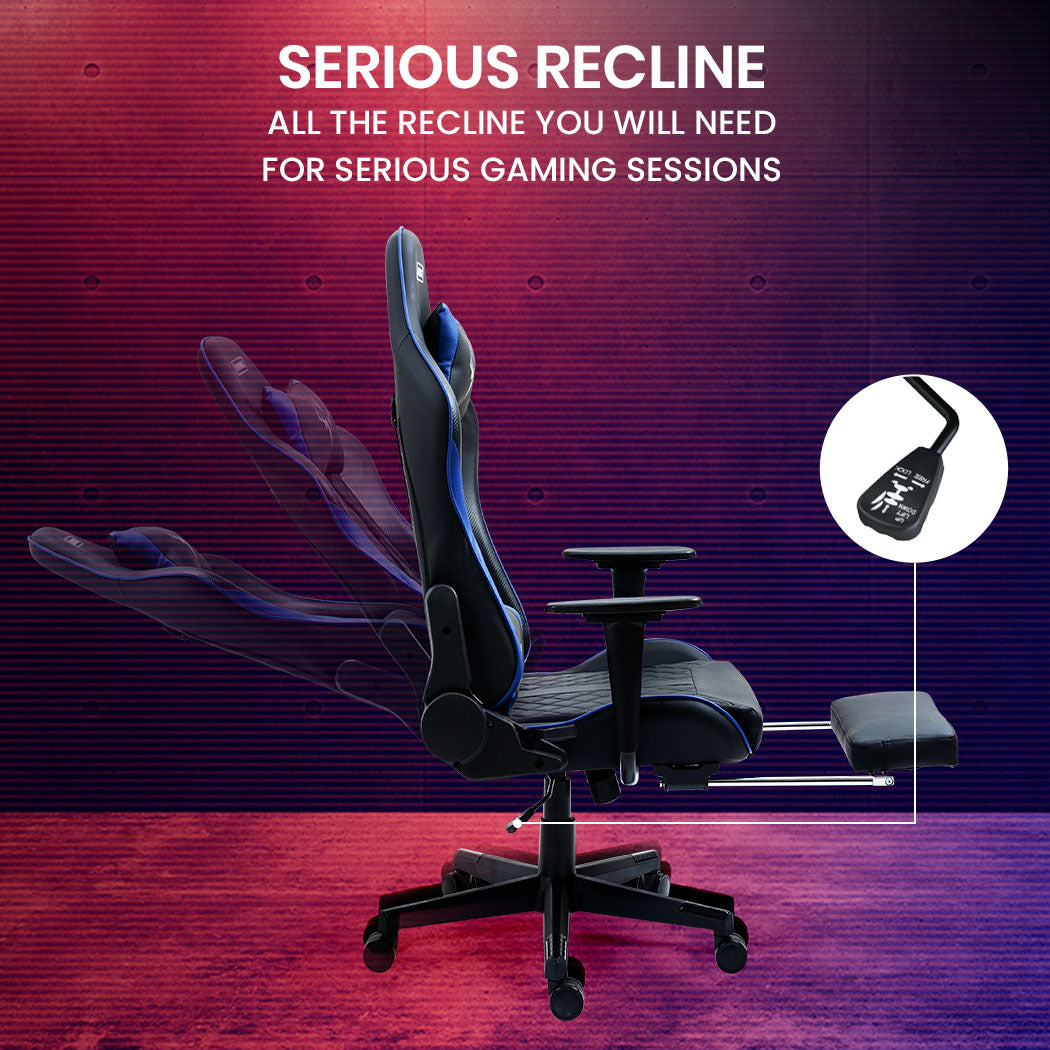 OVERDRIVE Apex Series Reclining Gaming Ergonomic Office Chair with Footrest, Black and Blue - Cosy Abode