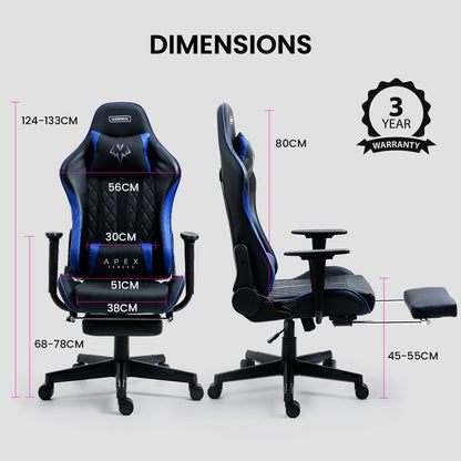 OVERDRIVE Apex Series Reclining Gaming Ergonomic Office Chair with Footrest, Black and Blue - Cosy Abode