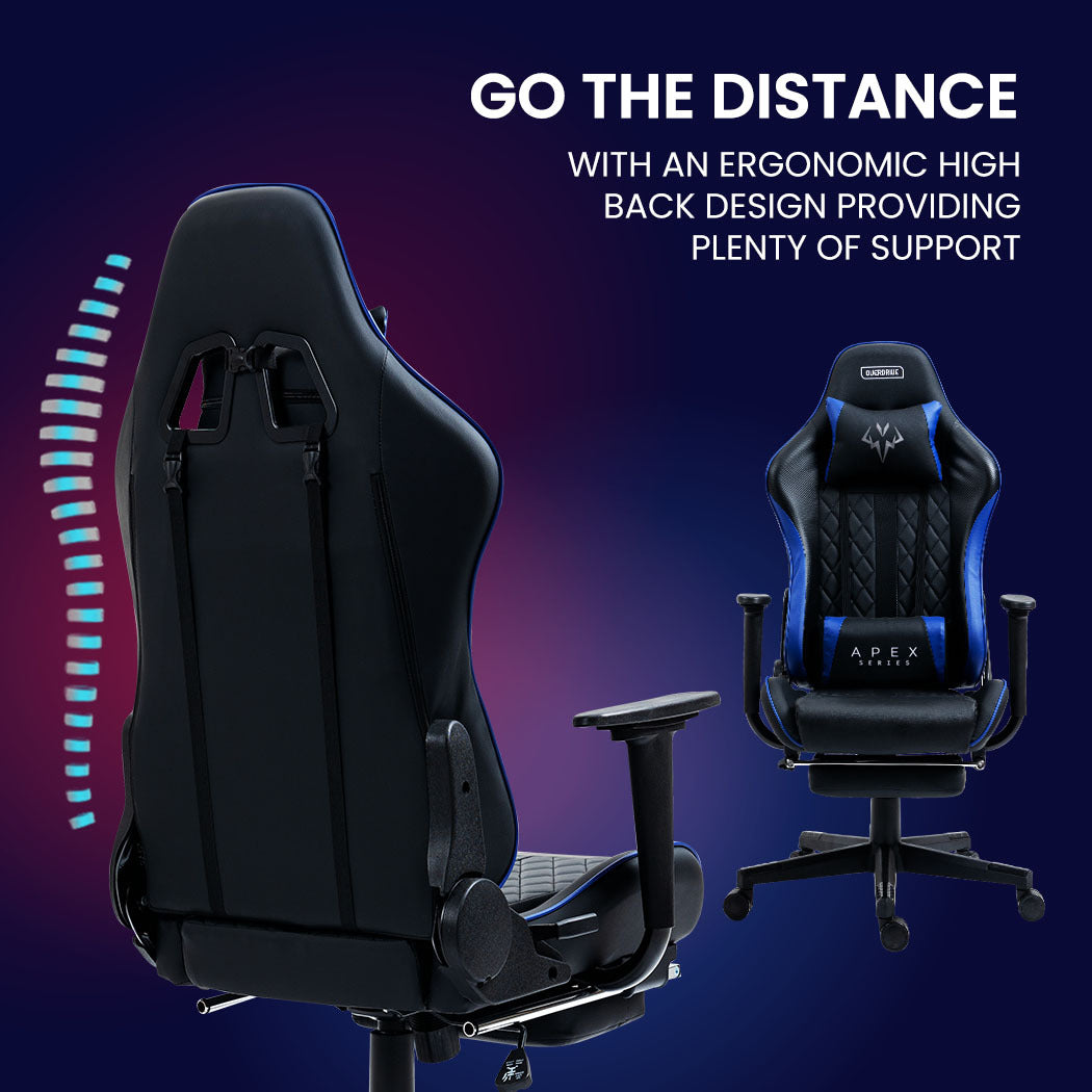 OVERDRIVE Apex Series Reclining Gaming Ergonomic Office Chair with Footrest, Black and Blue - Cosy Abode