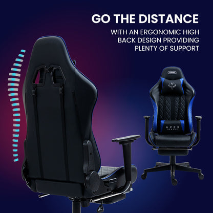 OVERDRIVE Apex Series Reclining Gaming Ergonomic Office Chair with Footrest, Black and Blue - Cosy Abode
