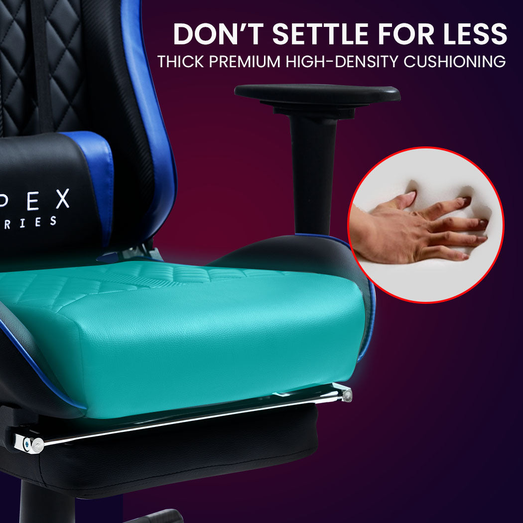 OVERDRIVE Apex Series Reclining Gaming Ergonomic Office Chair with Footrest, Black and Blue - Cosy Abode