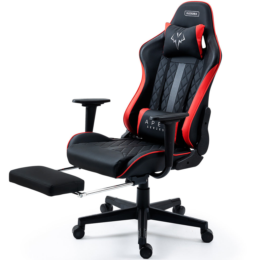 OVERDRIVE Apex Series Reclining Gaming Ergonomic Office Chair with Footrest, Black and Red - Cosy Abode