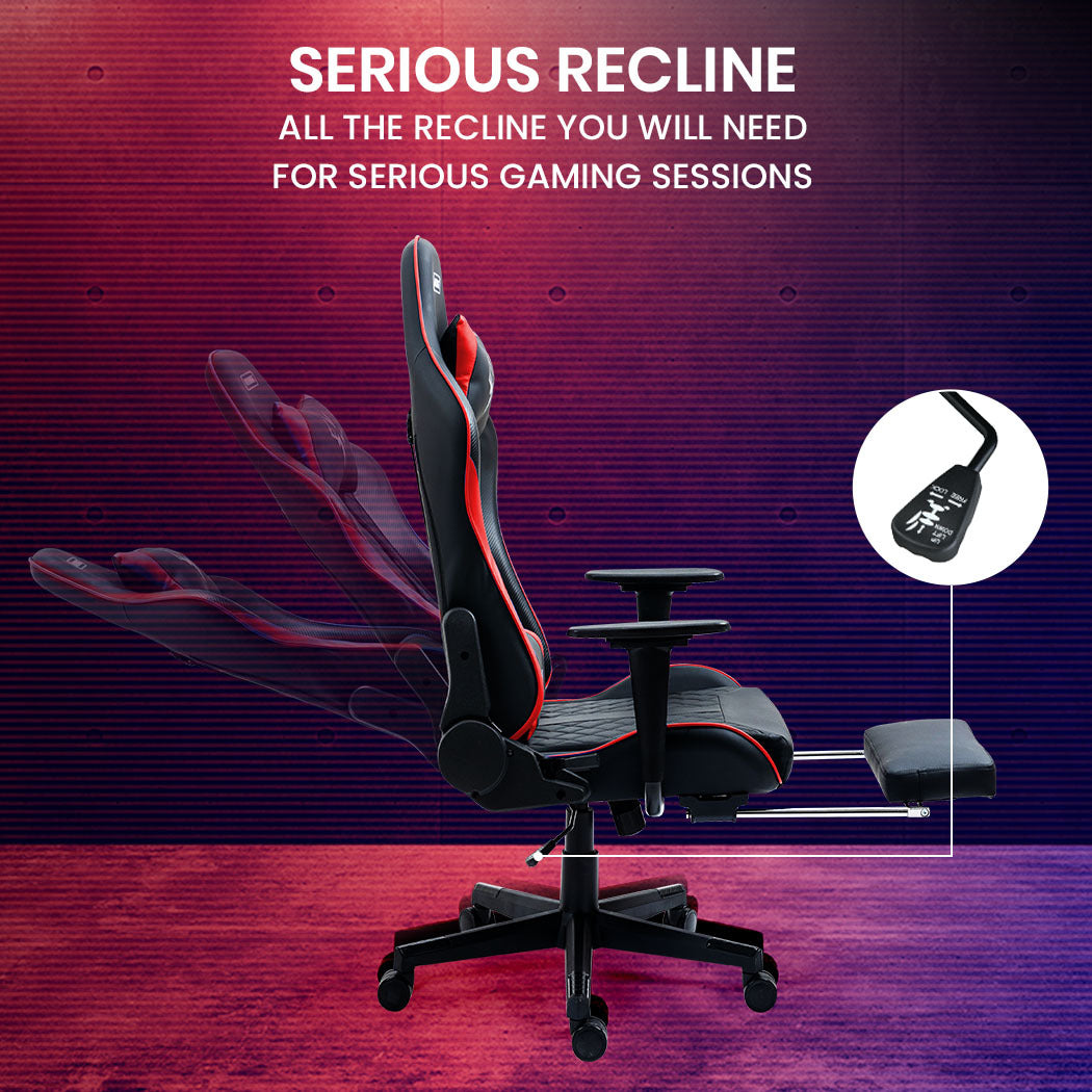 OVERDRIVE Apex Series Reclining Gaming Ergonomic Office Chair with Footrest, Black and Red - Cosy Abode
