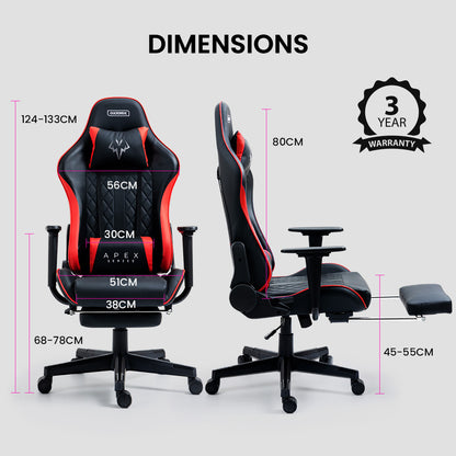 OVERDRIVE Apex Series Reclining Gaming Ergonomic Office Chair with Footrest, Black and Red - Cosy Abode