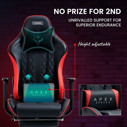 OVERDRIVE Apex Series Reclining Gaming Ergonomic Office Chair with Footrest, Black and Red - Cosy Abode