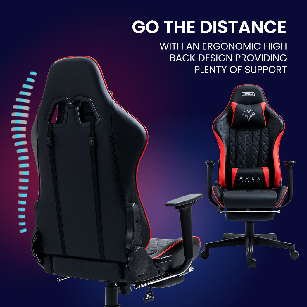 OVERDRIVE Apex Series Reclining Gaming Ergonomic Office Chair with Footrest, Black and Red - Cosy Abode