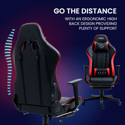 OVERDRIVE Apex Series Reclining Gaming Ergonomic Office Chair with Footrest, Black and Red - Cosy Abode