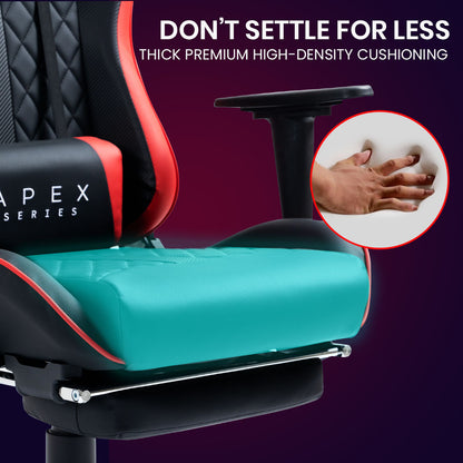 OVERDRIVE Apex Series Reclining Gaming Ergonomic Office Chair with Footrest, Black and Red - Cosy Abode