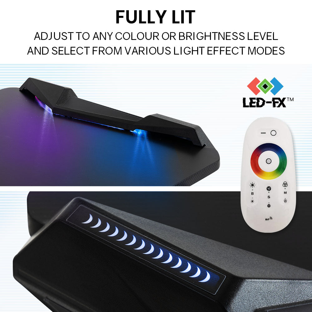 OVERDRIVE Gaming Desk, 120x60cm, Carbon Fiber Styling, LED Lights, Headset Hanger, Cup Holder, Cable Management, Black - Cosy Abode