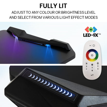 OVERDRIVE Gaming Desk, 120x60cm, Carbon Fiber Styling, LED Lights, Headset Hanger, Cup Holder, Cable Management, Black - Cosy Abode