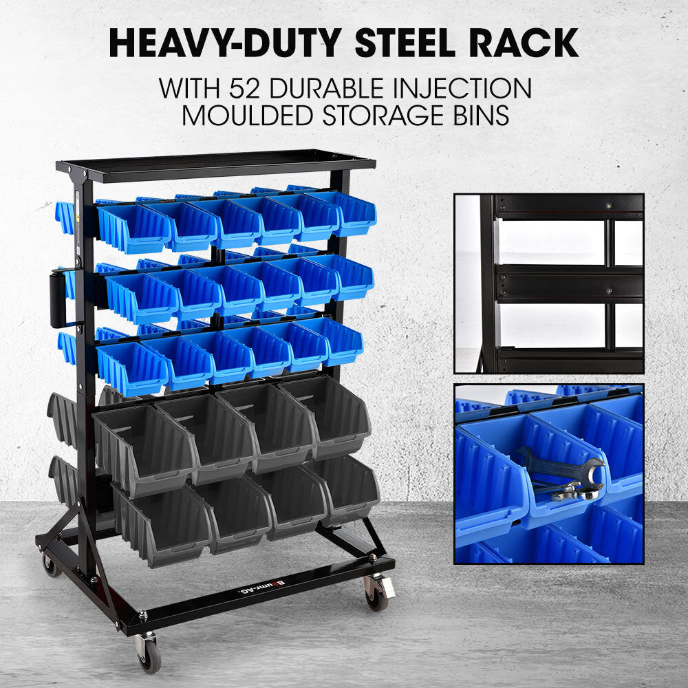 BAUMR-AG 52 Parts Bin Rack Storage System Mobile Double-Sided - Blue - Cosy Abode