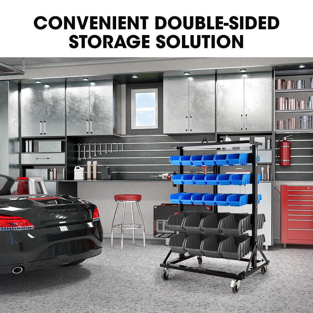 BAUMR-AG 52 Parts Bin Rack Storage System Mobile Double-Sided - Blue - Cosy Abode