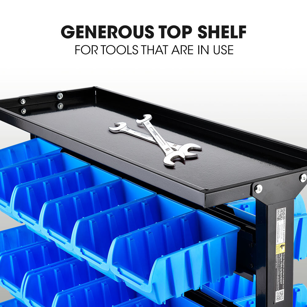 BAUMR-AG 52 Parts Bin Rack Storage System Mobile Double-Sided - Blue - Cosy Abode