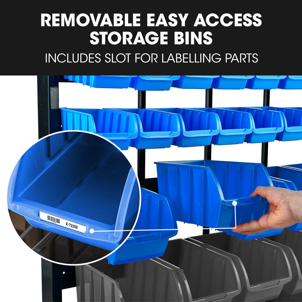 BAUMR-AG 52 Parts Bin Rack Storage System Mobile Double-Sided - Blue - Cosy Abode