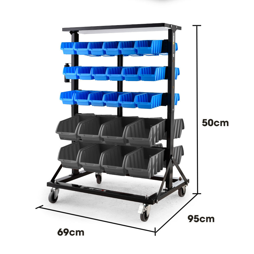 BAUMR-AG 52 Parts Bin Rack Storage System Mobile Double-Sided - Blue - Cosy Abode