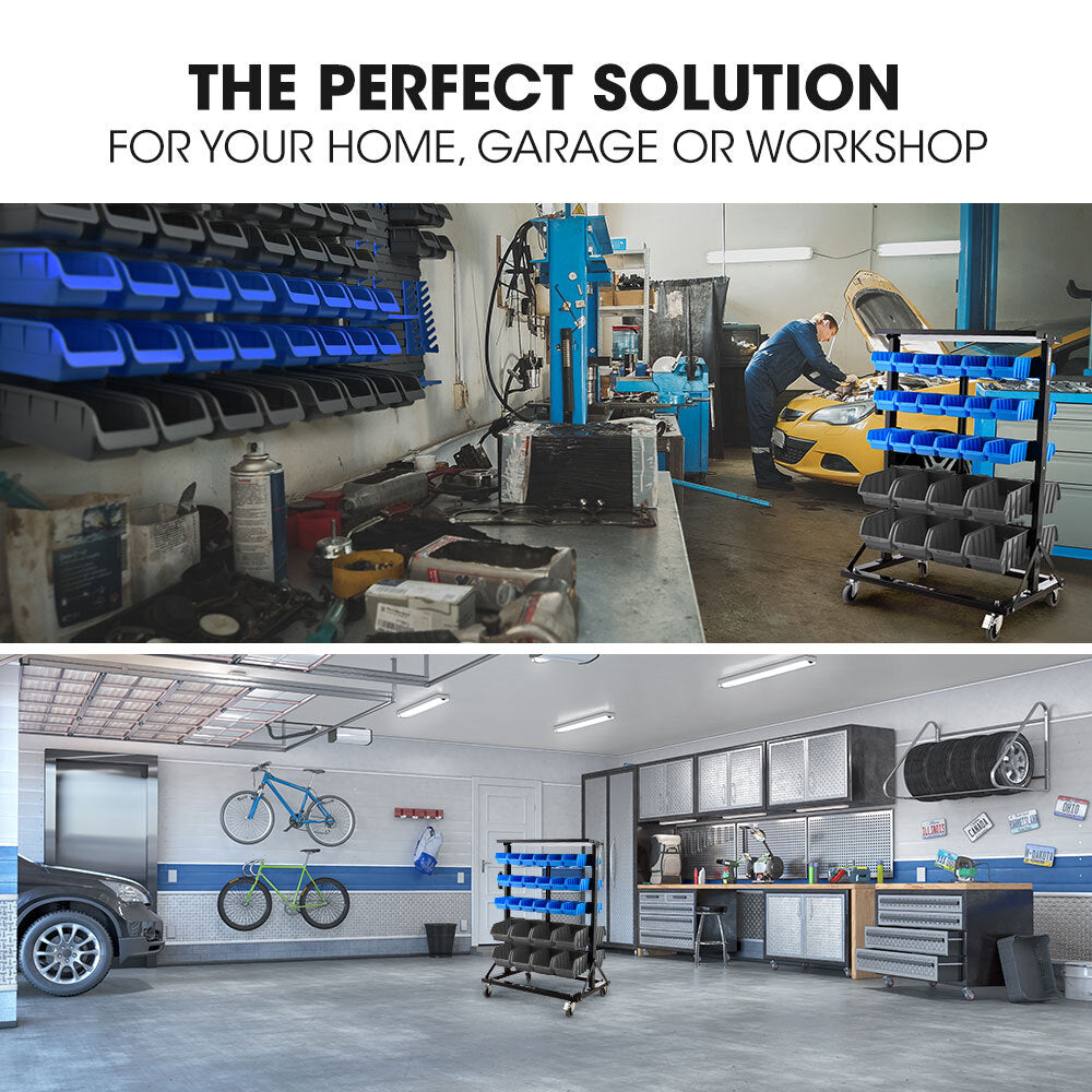 BAUMR-AG 52 Parts Bin Rack Storage System Mobile Double-Sided - Blue - Cosy Abode