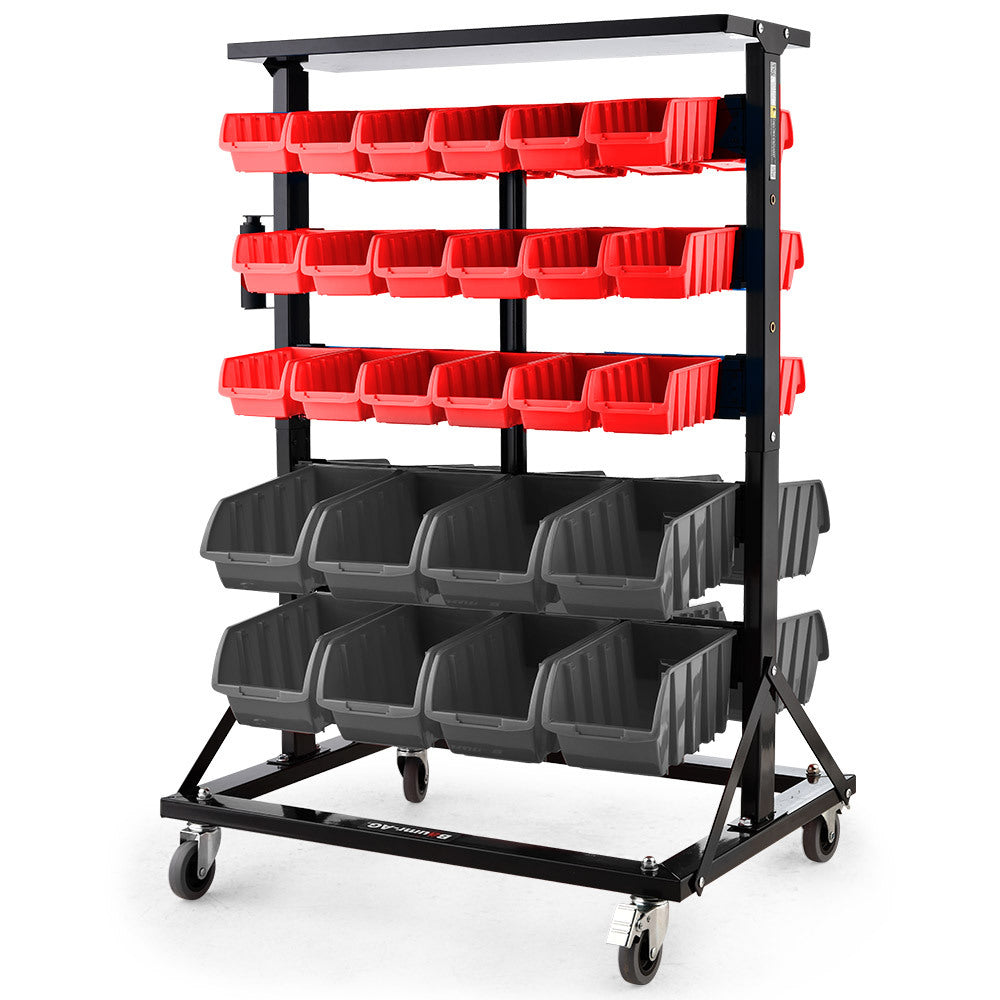 BAUMR-AG 52 Parts Bin Rack Storage System Mobile Double-Sided - Red - Cosy Abode
