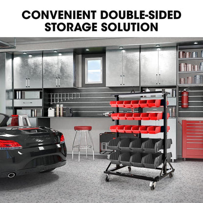 BAUMR-AG 52 Parts Bin Rack Storage System Mobile Double-Sided - Red - Cosy Abode