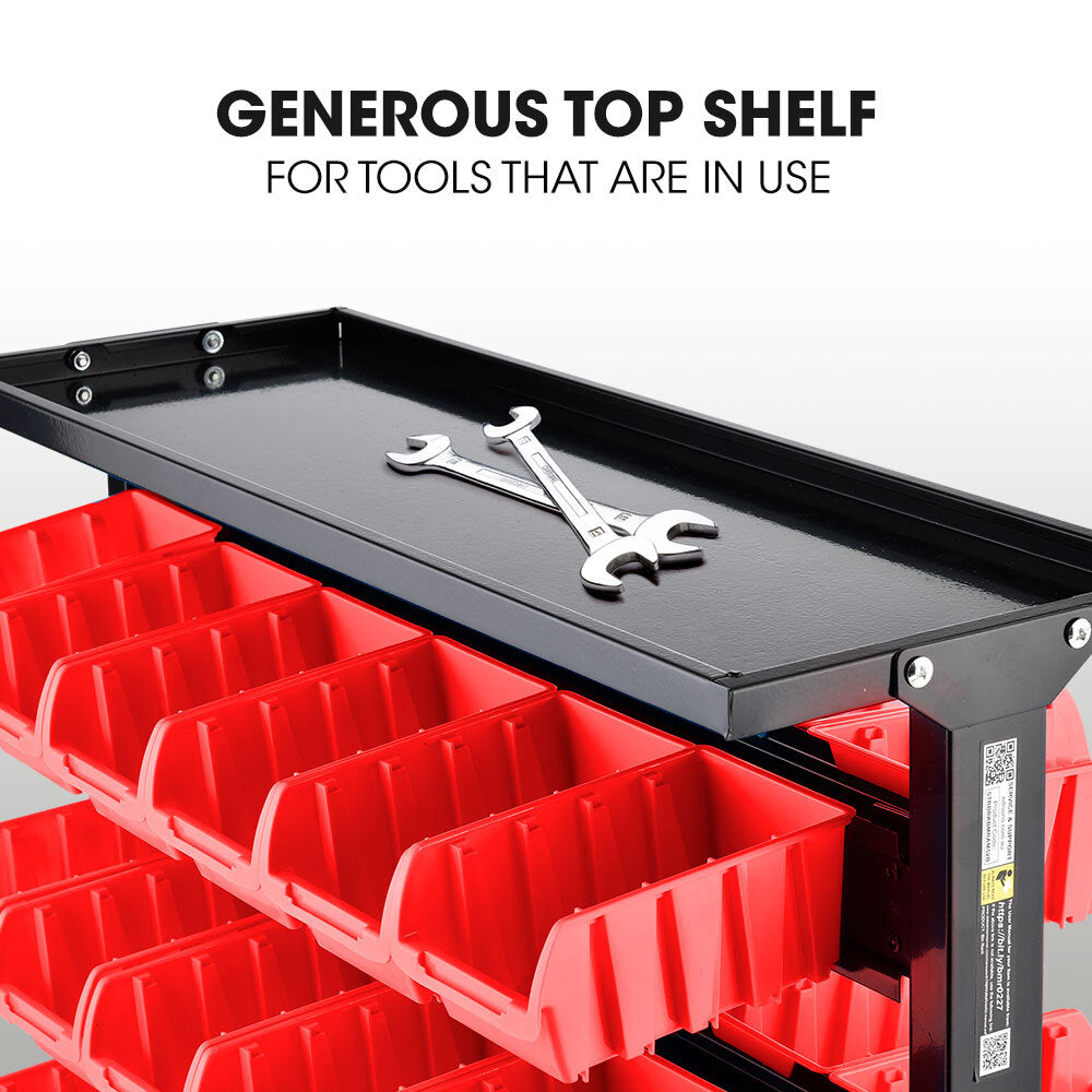 BAUMR-AG 52 Parts Bin Rack Storage System Mobile Double-Sided - Red - Cosy Abode