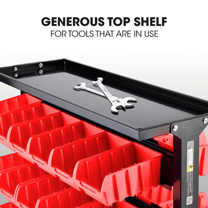 BAUMR-AG 52 Parts Bin Rack Storage System Mobile Double-Sided - Red - Cosy Abode
