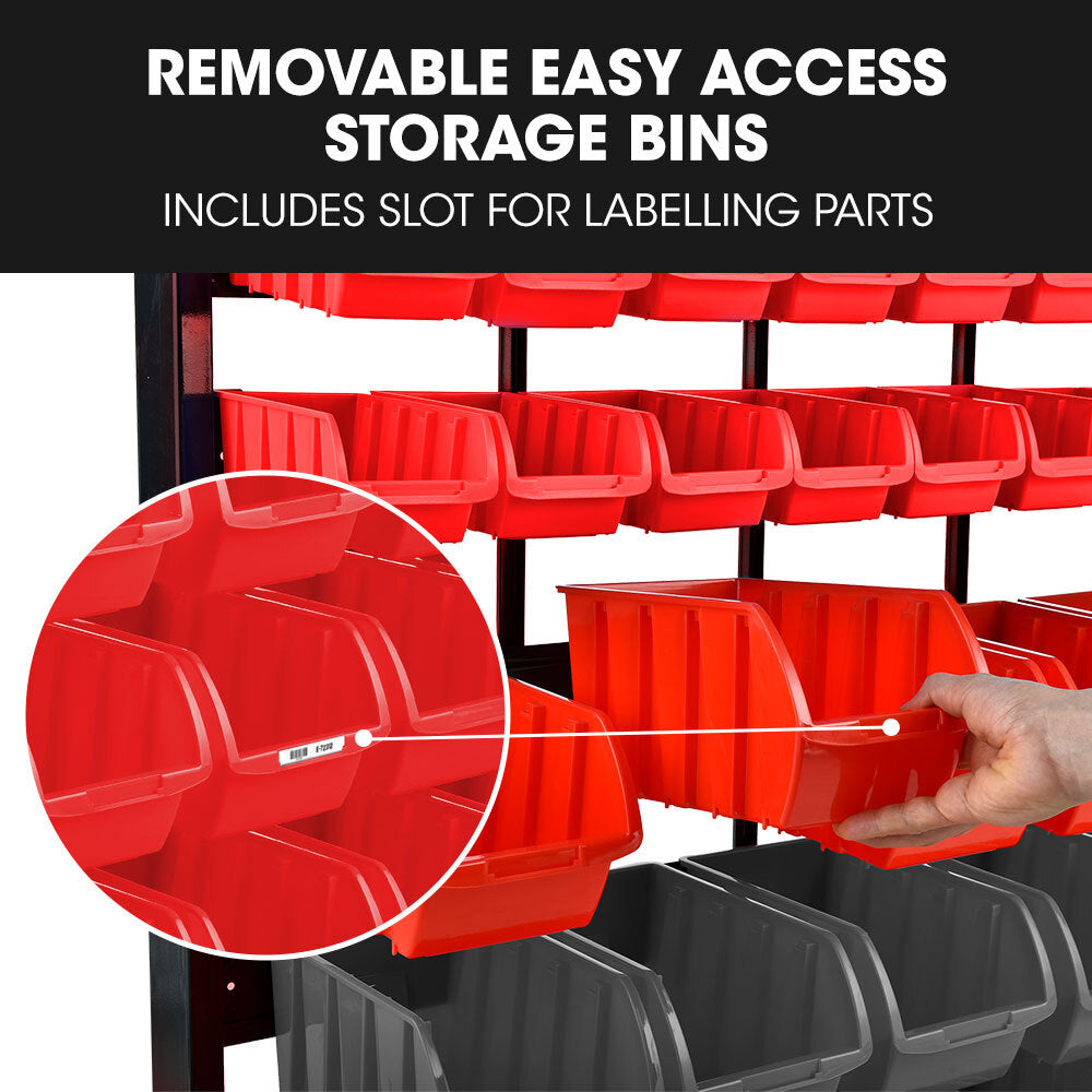 BAUMR-AG 52 Parts Bin Rack Storage System Mobile Double-Sided - Red - Cosy Abode