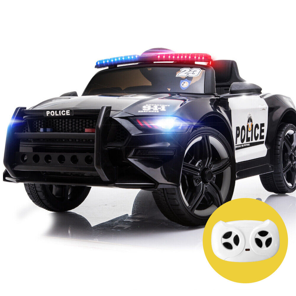 ROVO KIDS Ride-On Car Mustang Children Police Patrol Electric Toy w/ Remote Control Black/White - Cosy Abode