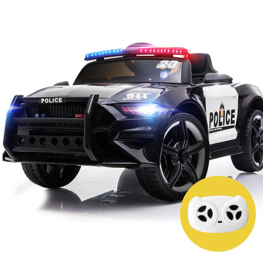 ROVO KIDS Ride-On Car Mustang Children Police Patrol Electric Toy w/ Remote Control Black/White - Cosy Abode