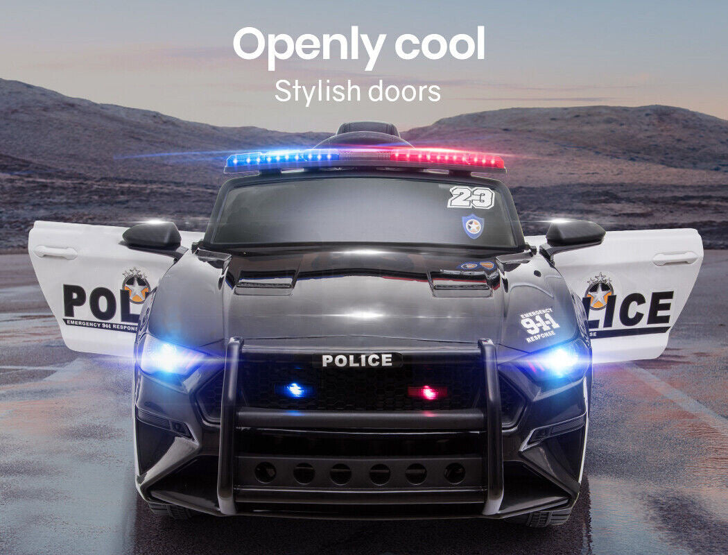 ROVO KIDS Ride-On Car Mustang Children Police Patrol Electric Toy w/ Remote Control Black/White - Cosy Abode