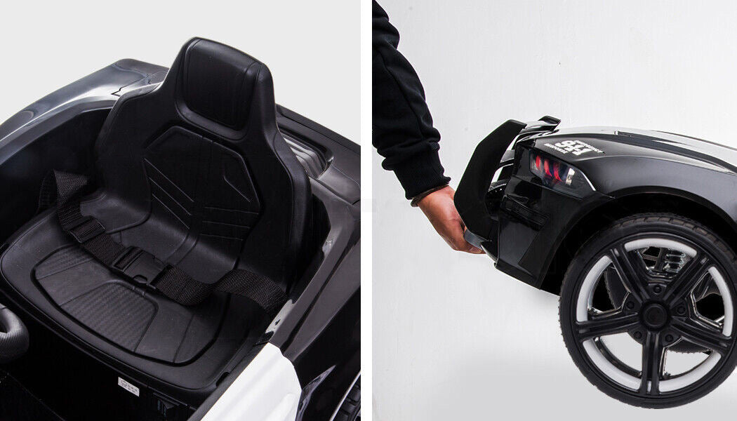 ROVO KIDS Ride-On Car Mustang Children Police Patrol Electric Toy w/ Remote Control Black/White - Cosy Abode