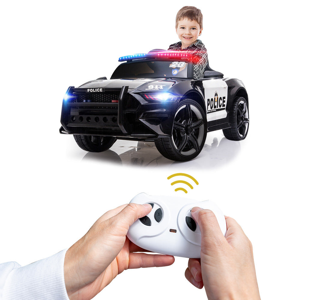 ROVO KIDS Ride-On Car Mustang Children Police Patrol Electric Toy w/ Remote Control Black/White - Cosy Abode