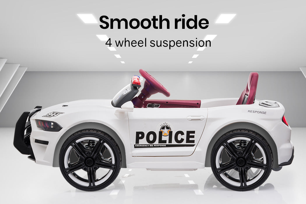 ROVO KIDS Ride-On Car Mustang Style Patrol Electric Battery Powered Toy, Remote Control, White - Cosy Abode