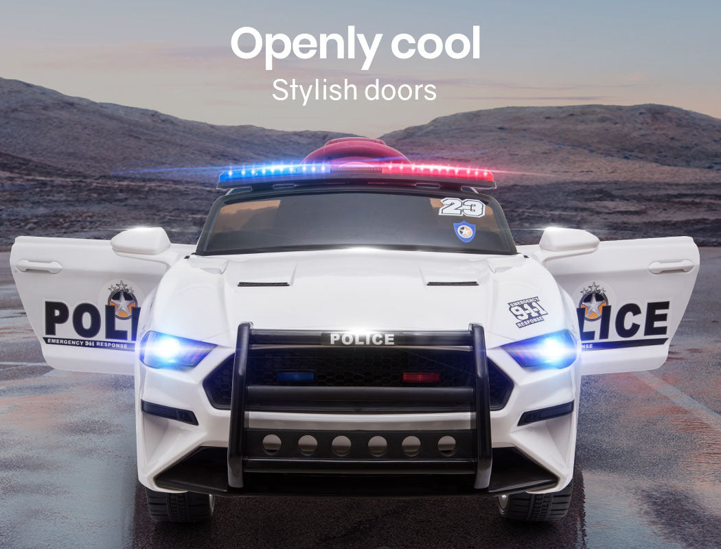 ROVO KIDS Ride-On Car Mustang Style Patrol Electric Battery Powered Toy, Remote Control, White - Cosy Abode