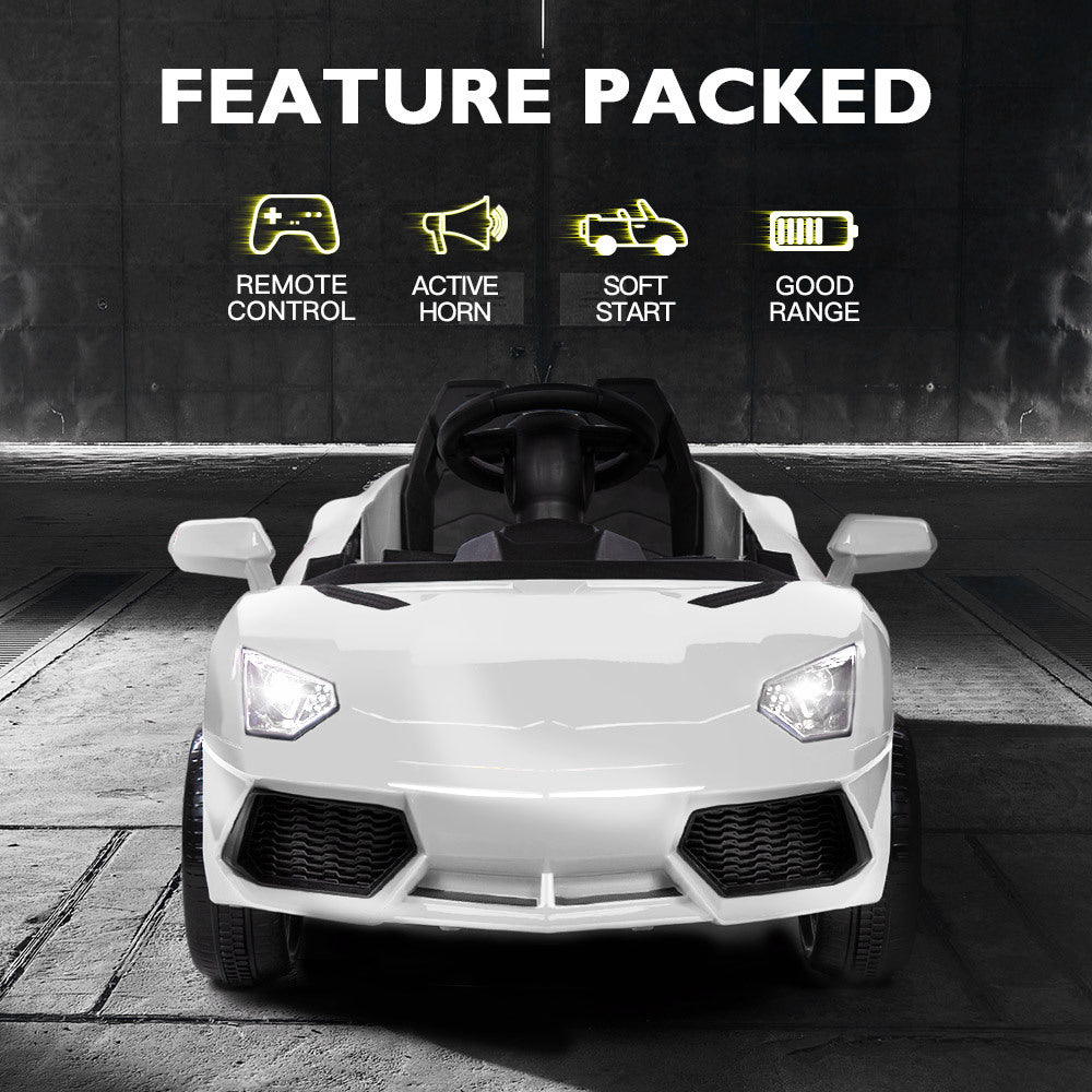 ROVO KIDS Lamborghini Inspired Ride-On Car, Remote Control, Battery Charger, White - Cosy Abode