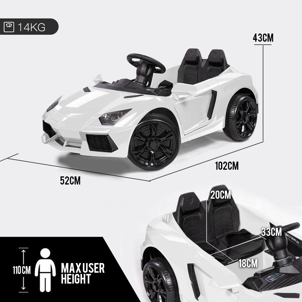 ROVO KIDS Lamborghini Inspired Ride-On Car, Remote Control, Battery Charger, White - Cosy Abode