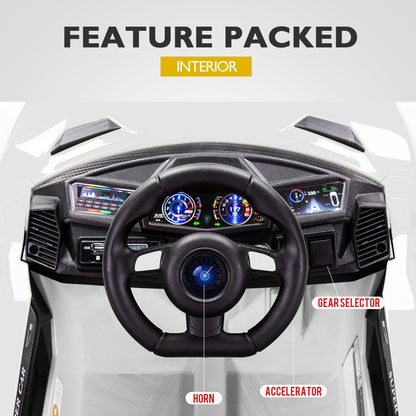 ROVO KIDS Lamborghini Inspired Ride-On Car, Remote Control, Battery Charger, White - Cosy Abode
