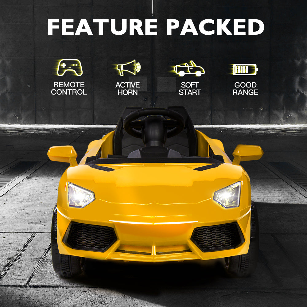 ROVO KIDS Lamborghini Inspired Ride-On Car, Remote Control, Battery Charger, Yellow - Cosy Abode