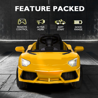 ROVO KIDS Lamborghini Inspired Ride-On Car, Remote Control, Battery Charger, Yellow - Cosy Abode