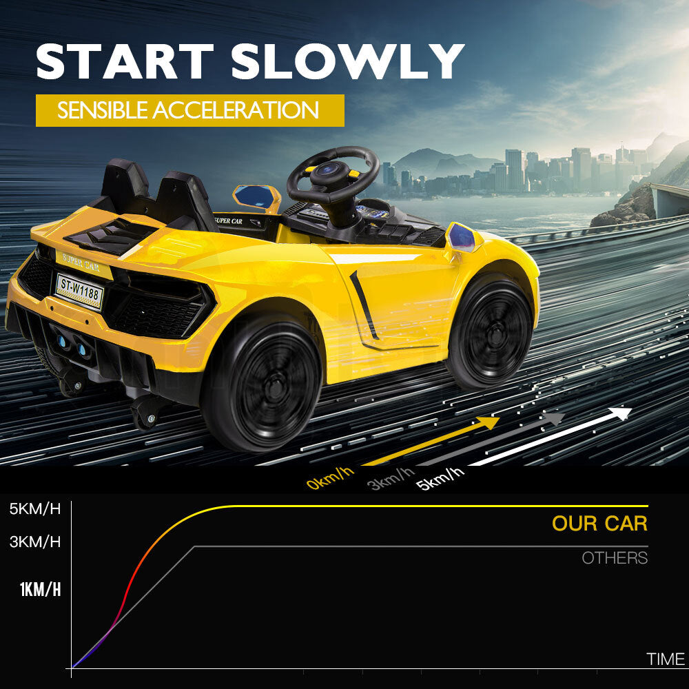 ROVO KIDS Lamborghini Inspired Ride-On Car, Remote Control, Battery Charger, Yellow - Cosy Abode